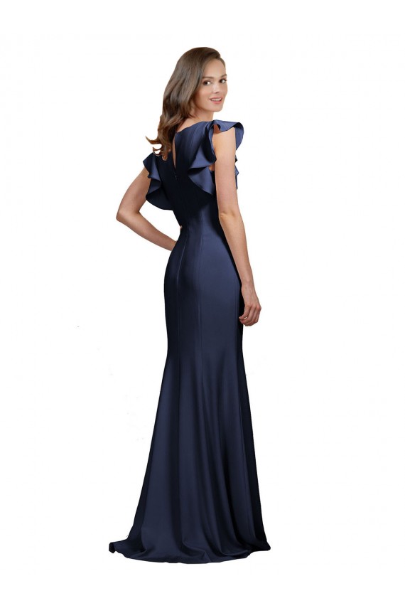 Sleeveless Crepe Bridesmaid Dress / Prom Dress with Cascading Ruffle and Keyhole Back Geelong