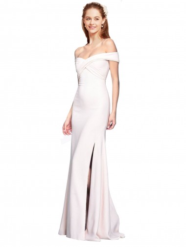 Shop Criss Cross Off the Shoulder Formal Crepe Bridesmaid Dress / Prom Dress with Side Slit Geelong