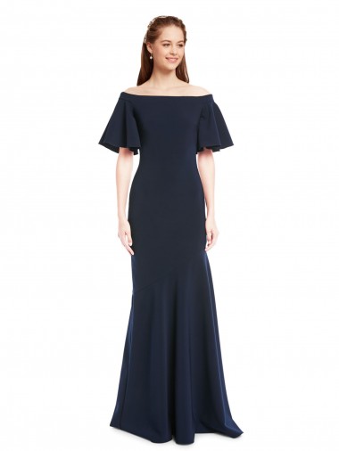 Shop Off the Shoulder Formal Crepe Bridesmaid Dress / Prom Dress with Short Ruffle Sleeves. Geelong
