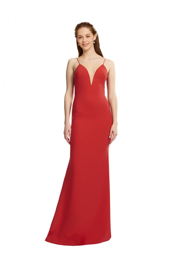 Shop Mermaid Plunging V-Neck Formal Crepe Bridesmaid Dress / Prom Dress with Wide Open Back Geelong