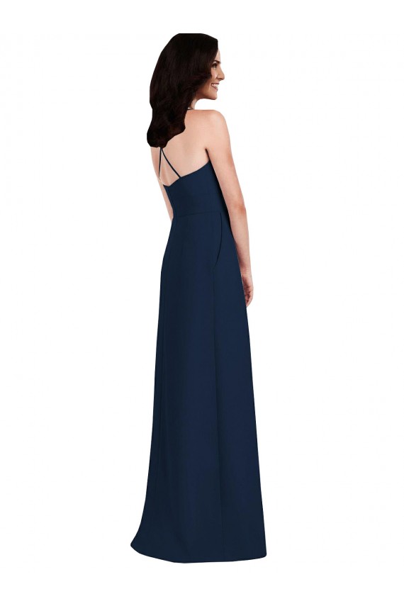 Shop Criss Cross Back Crepe Halter Bridesmaid Dress with Pockets Geelong