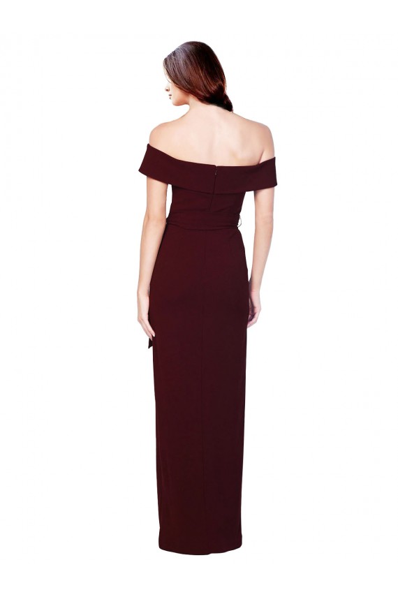 Shop Off the Shoulder Long Formal Crepe Bridesmaid Dress / Prom Dress with Waist Tie Geelong