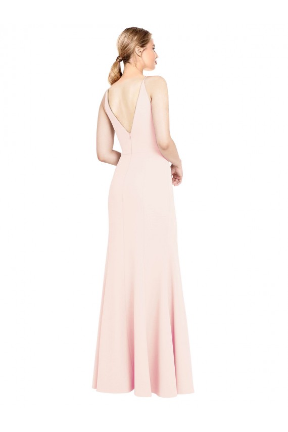 Slim A-Line V-Neck Long Stretch Formal Crepe Bridesmaid Dress / Prom Dress with V-Back Geelong