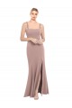 Shop Square Neck Fit and Flare Long Stretch Crepe Bridesmaid Dress / Prom Dress with Side Slit Geelong