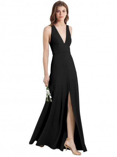 Shop Sleek Halter V-Neck Long A-Line Stretch Formal Crepe Bridesmaid Dress / Prom Dress with Front Slit Geelong