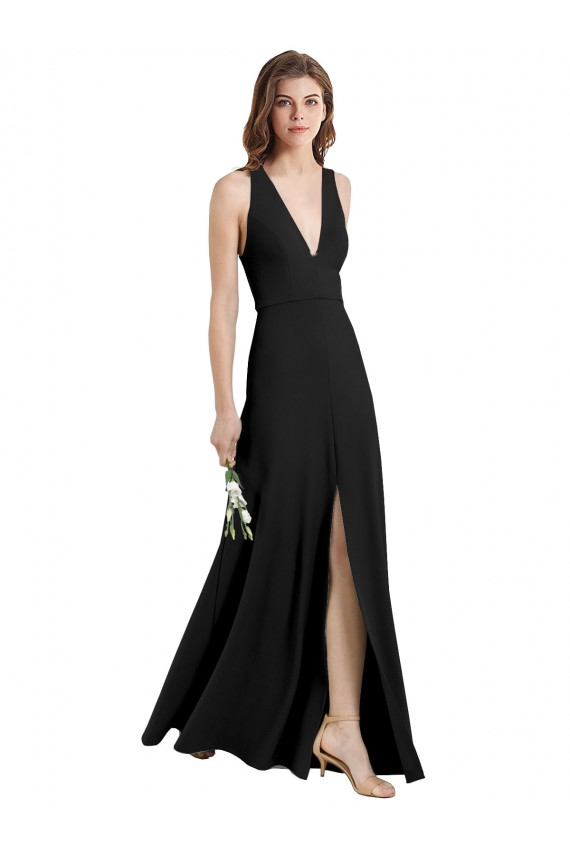 Shop Sleek Halter V-Neck Long A-Line Stretch Formal Crepe Bridesmaid Dress / Prom Dress with Front Slit Geelong