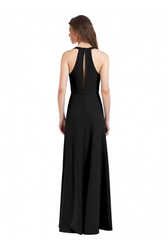 Shop Sleek Halter V-Neck Long A-Line Stretch Formal Crepe Bridesmaid Dress / Prom Dress with Front Slit Geelong