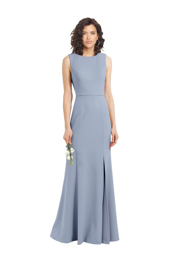Shop Boat Neckline and Sleek Fit and Flare Crepe Bridesmaid Dress with Keyhole Back Geelong