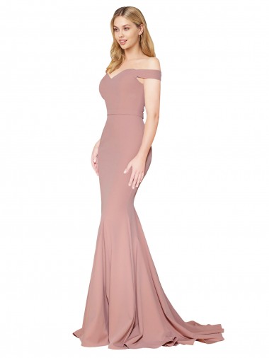Shop Off the Shoulder Sweetheart Long Sweep Train Formal Crepe Bridesmaid Dress / Prom Dress Geelong
