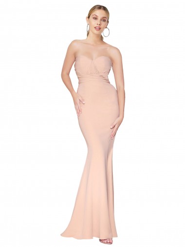 Shop Sweetheart Shirred Neck Long Floor Length Formal Crepe Bridesmaid Dress / Prom Dress Geelong