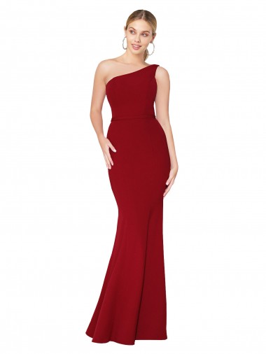 Shop One Shoulder Long High Neck Sleeveless Mermaid Formal Crepe Bridesmaid Dress / Prom Dress Geelong