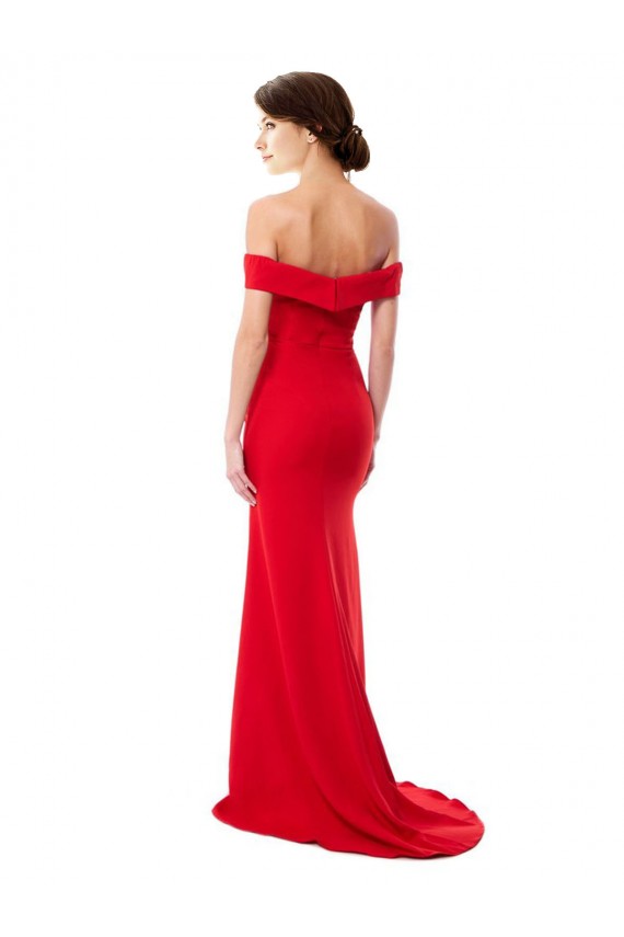 Off the Shoulder Chapel Train Formal Crepe Bridesmaid Dress / Prom Dress with Thigh-High slit Geelong