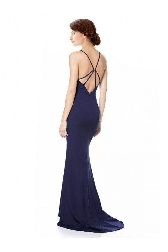 Shop Fishtail High Neck Maxi Formal Crepe Bridesmiad Dress with Strappy Back Detail Geelong