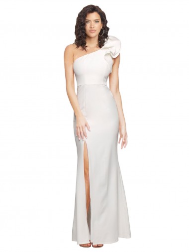 Shop One Shoulder Long Full Length Formal Crepe Bridesmaid Dress / Prom Dress with Ruffles and Side Split Geelong