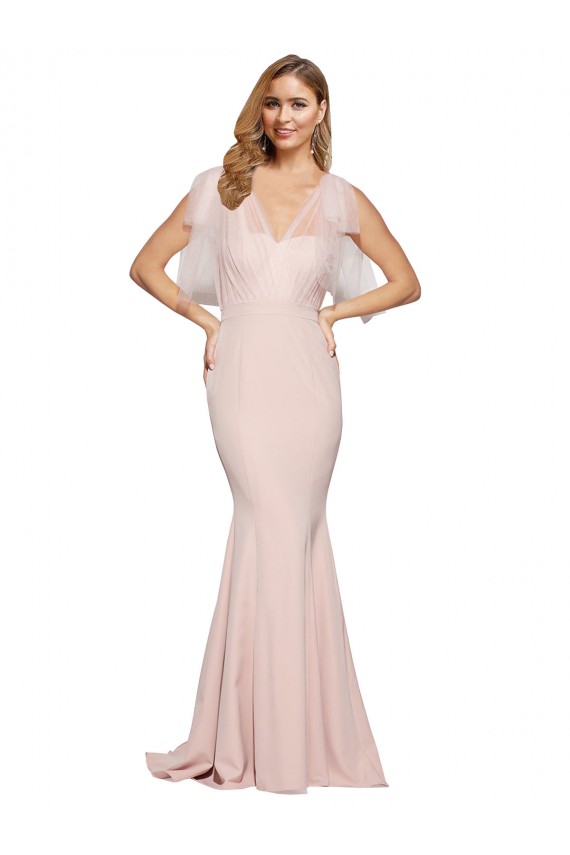 Shop Double Bow Full Length Sweetheart Formal Crepe Bridesmaid Dress / Prom Dress with Tulle Overlay Geelong