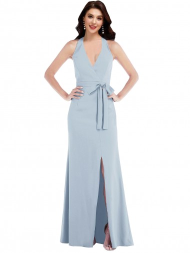 Shop Open Back Halter Maxi Formal Crepe Bridesmaid Dress / Prom Dress with Draped Bow Geelong