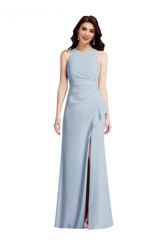 Shop Halter Maxi Bridesmaid Dress / Prom Dress with Cascade Ruffle Slit Geelong