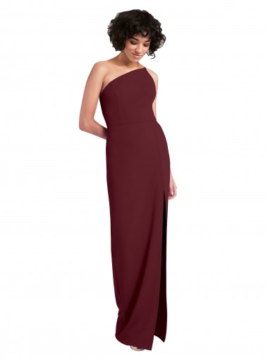 Shop Sleek One Shoulder Long Formal Crepe Bridesmaid Dress / Prom Dress with Daring Slit Geelong