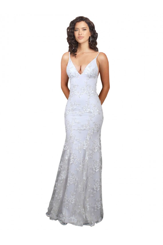 V-Neckline Backless Floral Patterned Sequin Formal Bridesmaid Dress / Prom Dress Geelong