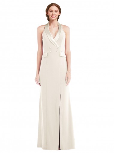 Shop Halter Tuxedo Maxi Bridesmaid Dress / Prom Dress with Front Slit Geelong