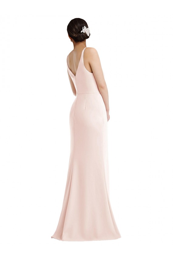 Shop Skinny Strap Deep V-Neck Trumpet Formal Crepe Bridesmaid Dress / Prom Dress with Front Slit Geelong