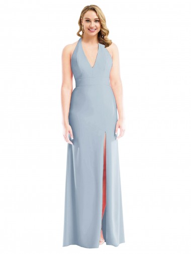 Shop Plunge Neck Halter Backless Trumpet Bridesmaid Dress / Prom Dress with Front Slit Geelong