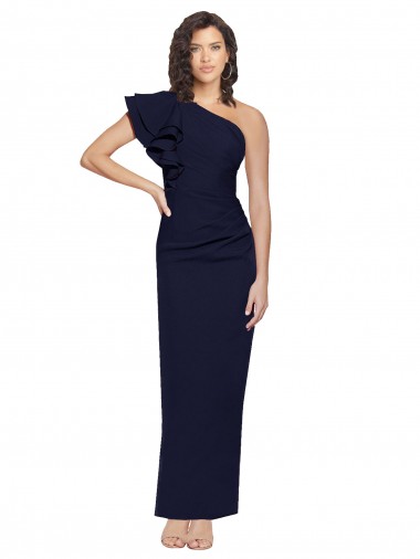 Shop Ruched Floor Length Long Formal Crepe Bridesmaid Dress / Prom Dress with Shoulder Ruffles Geelong