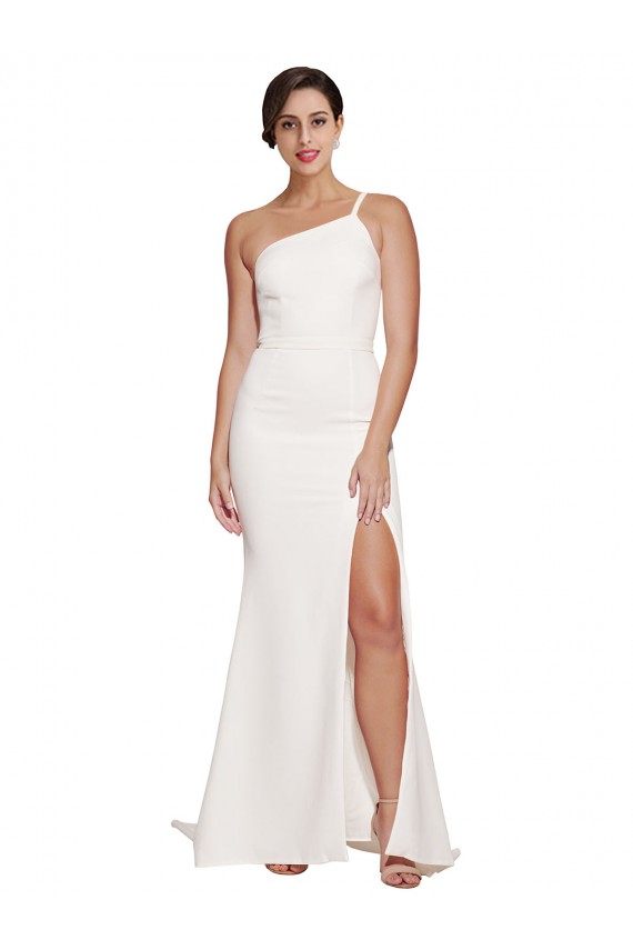 Shop Long Sweep Train Crepe Bridesmaid Dress / Prom Dress with Side Split and One Strap Geelong