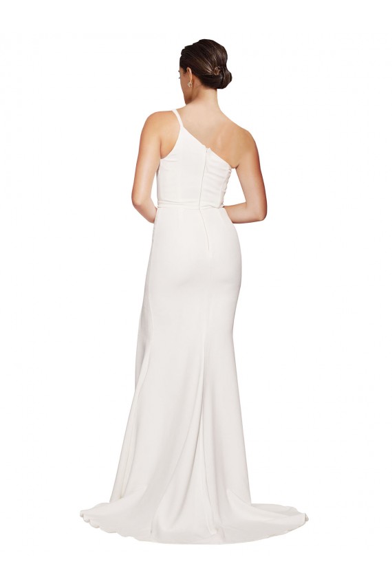 Shop Long Sweep Train Crepe Bridesmaid Dress / Prom Dress with Side Split and One Strap Geelong