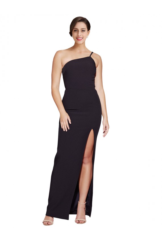 Long Floor Length Formal Crepe Bridesmaid Dress / Prom Dress with Side Split and One Strap Geelong