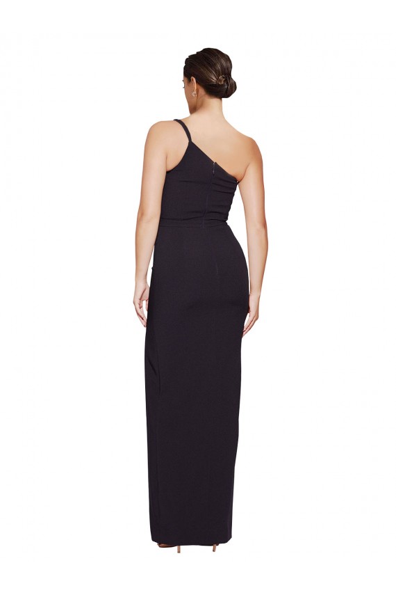 Long Floor Length Formal Crepe Bridesmaid Dress / Prom Dress with Side Split and One Strap Geelong