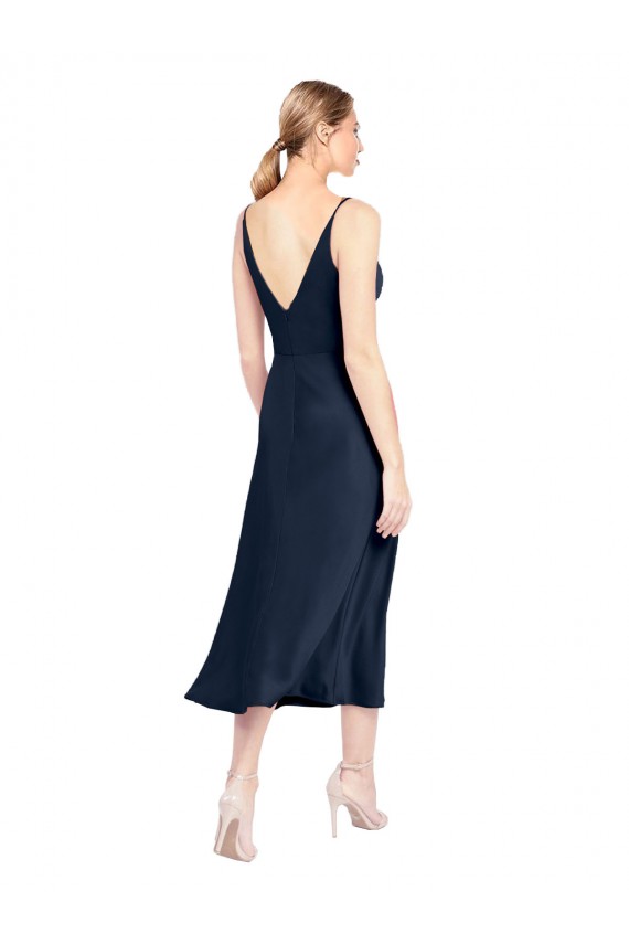 V-Neck Midi Length Short Cocktail Formal Stretch Satin Bridesmaid Dress / Prom Dress V-Back Geelong