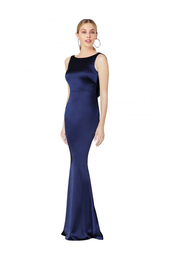 Sheath High Neck Formal Stretch Satin Bridesmaid Dress / Prom Dress Low Back Geelong