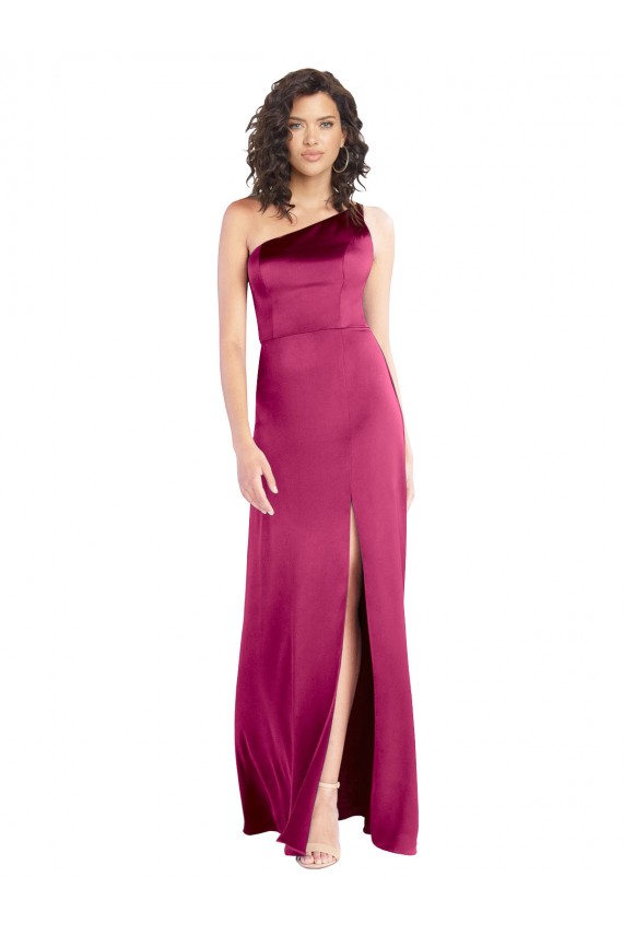 Shop Sleek One Shoulder A-Line Long Formal Stretch Satin Bridesmaid Dress / Prom Dress with Spaghetti Straps Back Geelong