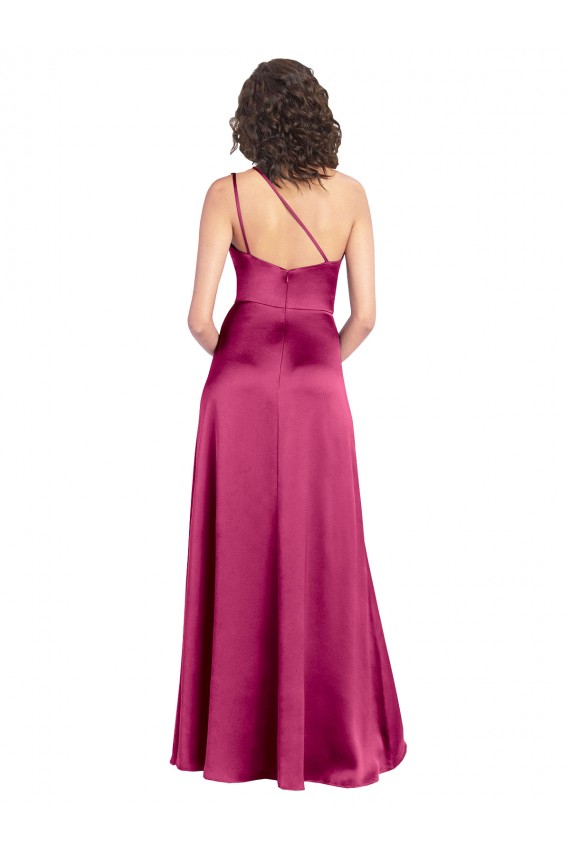 Shop Sleek One Shoulder A-Line Long Formal Stretch Satin Bridesmaid Dress / Prom Dress with Spaghetti Straps Back Geelong