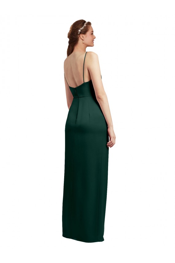 Shop Sleek Straight Neckline Long Wrap Formal Stretch Satin Bridesmaid Dress / Prom Dress with Angled Pleats Geelong