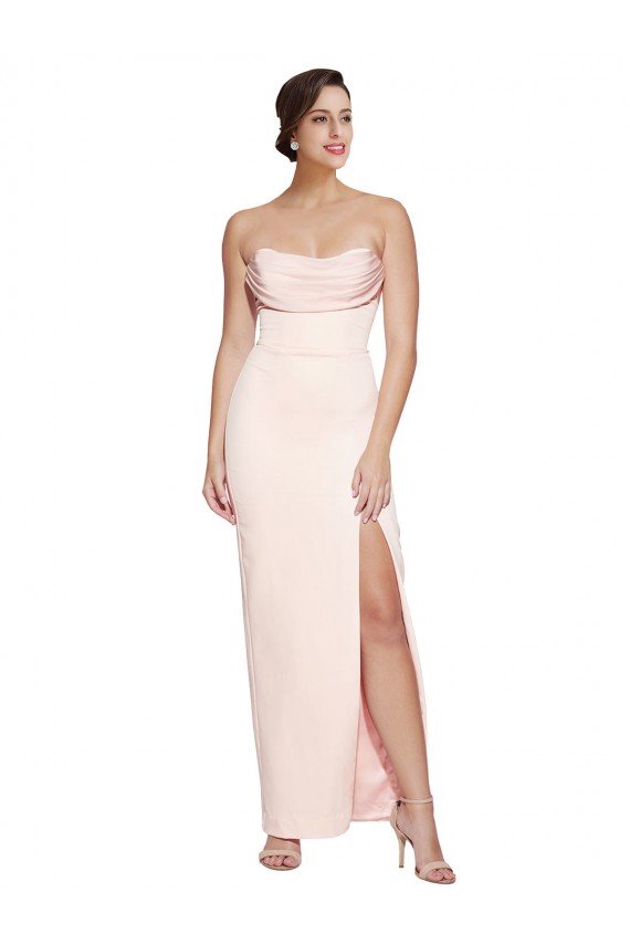 Shop Cowl Neck Strapless Formal Stretch Satin Bridesmaid Dress / Prom Dress with High Split Geelong