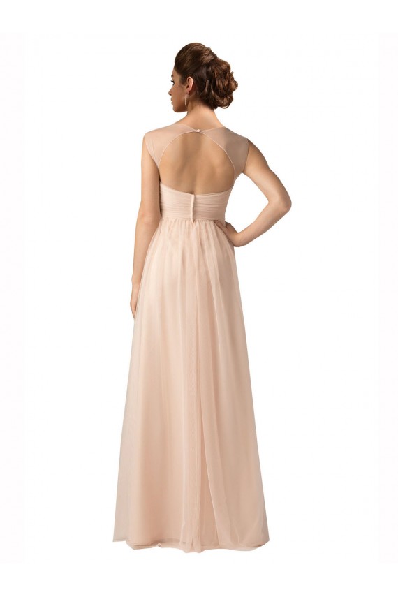 Illusion Sleeves Tulle Bridesmaid Dress with Shirred Bodice and Sweetheart Neckline Geelong