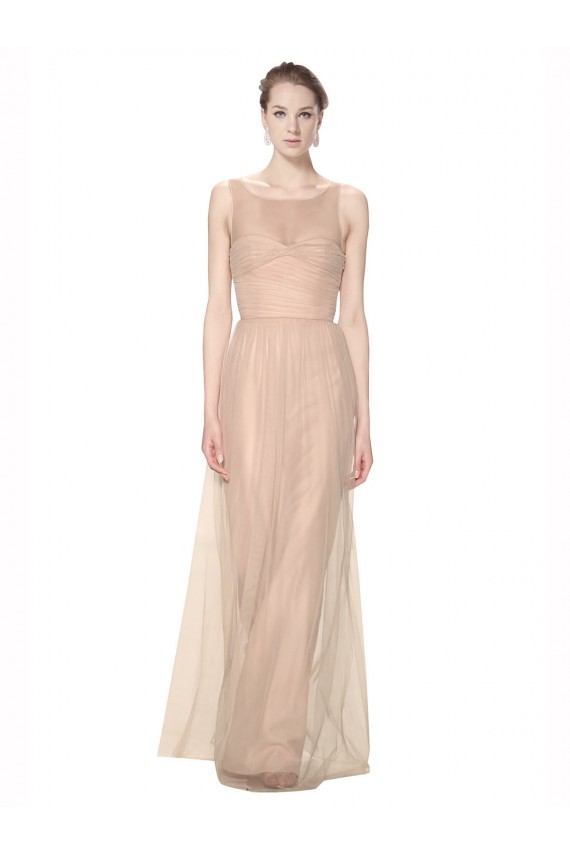Long Tulle Bridesmaid Dress with Illusion Neck Geelong