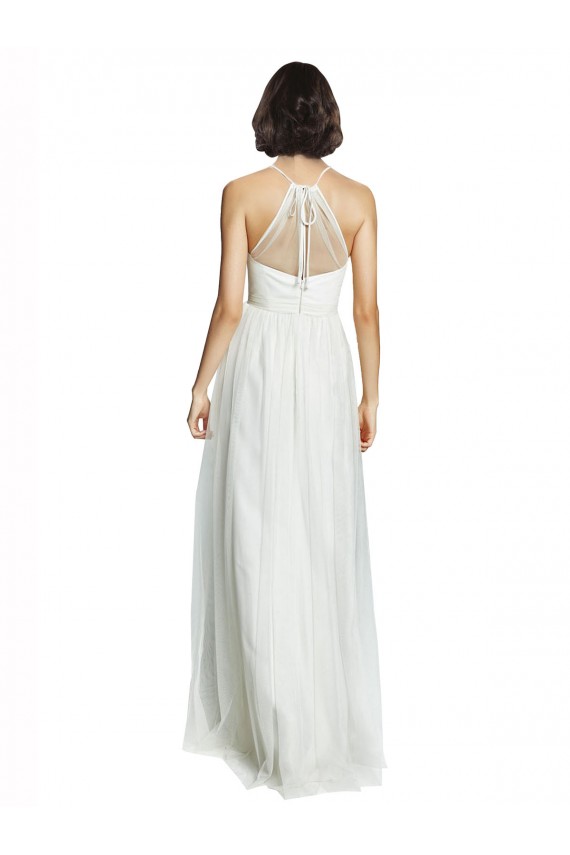 High Neckline Long Tulle Bridesmaid Dress with Illusion Front Geelong