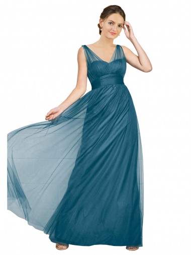 Long V-Neck Soft Tulle Bridesmaid Dress Geelong