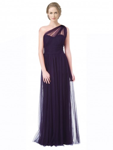 One Shoulder Long Tulle Bridesmaid Gown with Sheer Netting Strap Geelong