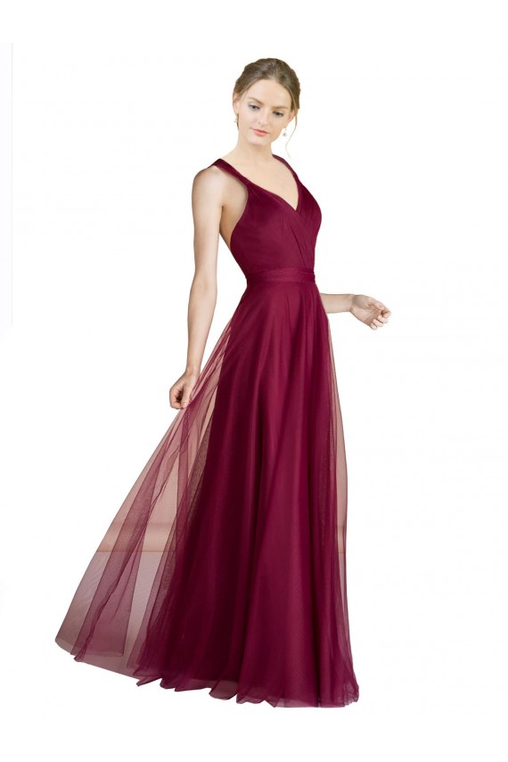 Long Sweetheart Tulle Bridesmaid Dress with Straps and Criss Cross Back Geelong