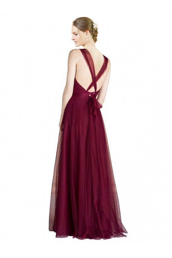 Long Sweetheart Tulle Bridesmaid Dress with Straps and Criss Cross Back Geelong