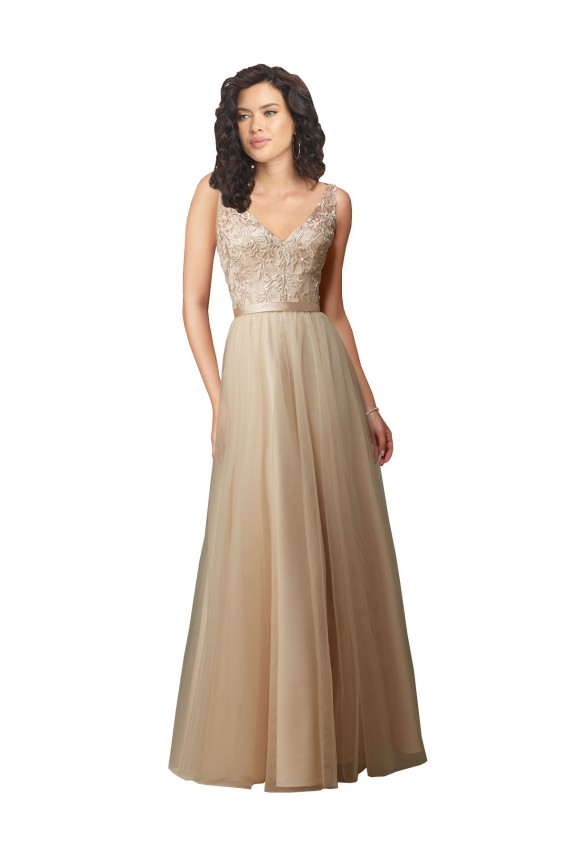 Shop Long Tulle Bridesmaid Dress with Embroidery and Beading Geelong