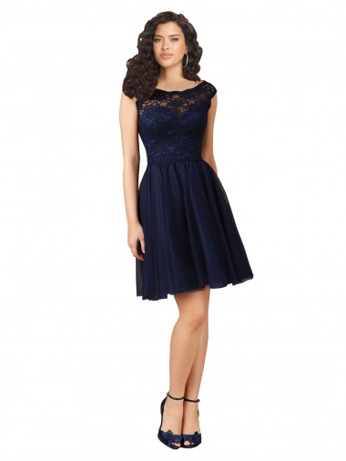 Shop Short Bateau Neck Tulle Cocktail Bridesmaid Dress with Lace Bodice Geelong
