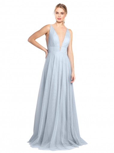 Shop Plunging Deep V-Neck Long Tulle Bridesmaid Dress with V-Back Geelong