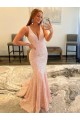 Shop Deep V-Neck Sleeveless Long Low Back Velvet Sequin Prom Dress Geelong