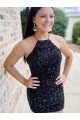 Halter Sleeveless Short Velvet Sequin Homecoming Dress / Prom Dress Geelong