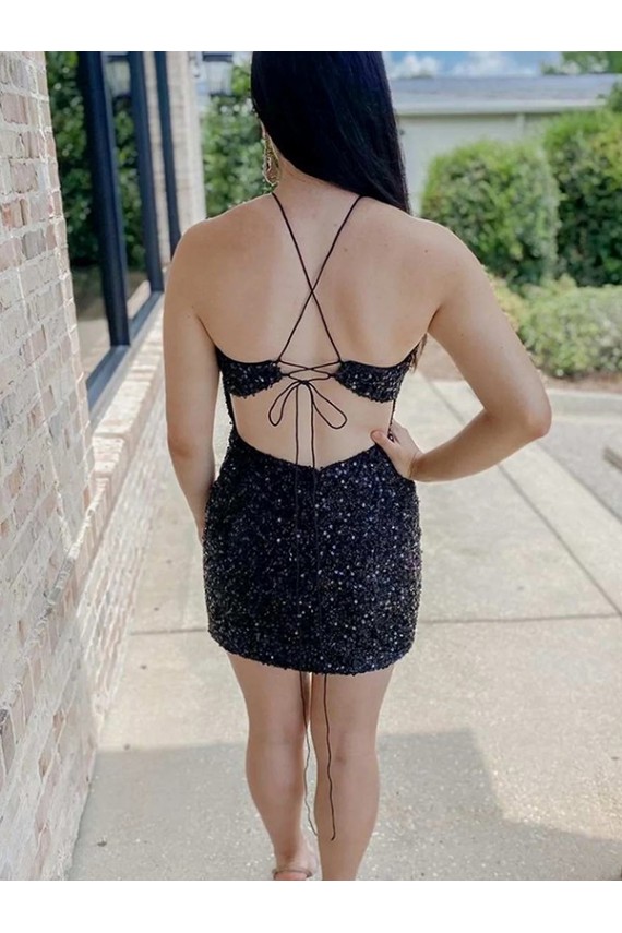 Halter Sleeveless Short Velvet Sequin Homecoming Dress / Prom Dress Geelong